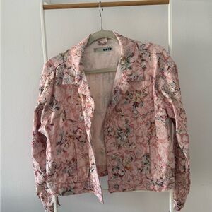 Topshop Pink Floral Jacquard Jean Jacket